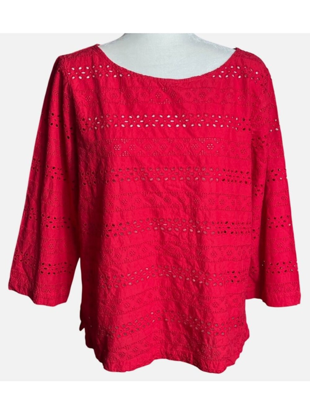Red Eyelet Top Cottagecore Grandma Breathable Cotton Vibrant Boho Festival Wom L
